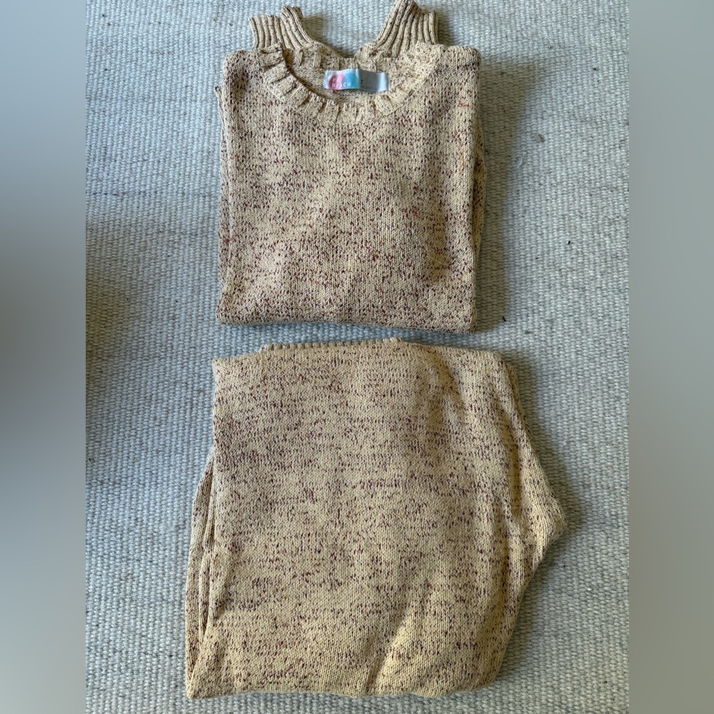 Free People Speckled Knit Set in Beige and Red